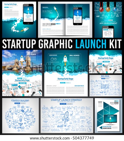 Foto stock: Startup Graphic Lauch Kit With Landing Webpages Corporate Design Covers