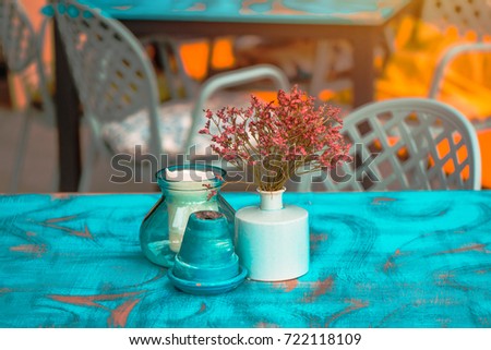 ストックフォト: Modern Hipster Style Teal And Orange Table Arrangement