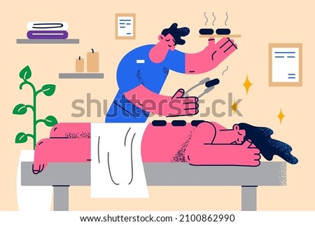 Stock foto: Masseuse Doing Hot Stone Massage For Client Vector