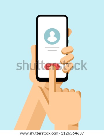 Hand Holds The Smartphone Mockup Calling Operation Flat Vector Modern Phone Mock Up Illustration Foto stock © karetniy