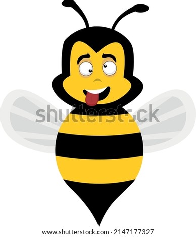 [[stock_photo]]: Crazy Cartoon Funny Cute Bee With Stripes Flying Buzz