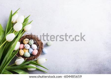 Stock fotó: Beautiful Tulips Bouquet And Easter Eggs