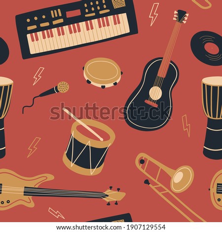 Foto stock: Musical Instruments Vector Seamless Pattern