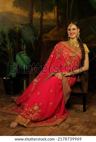 Foto stock: Young Attractive Asian Woman With Red Lips And Jewelry Isolated