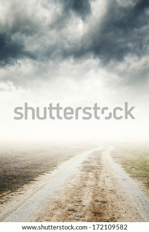 Stockfoto: Endless Rural Road Through The Fields On Cloudy Autumn Day