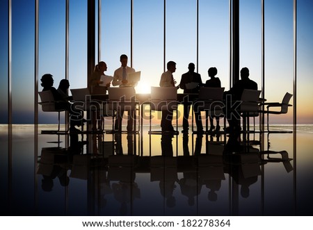 Stock fotó: Silhouette Of Business People Working Together In Office Concept Of Teamwork And Partnership Doubl