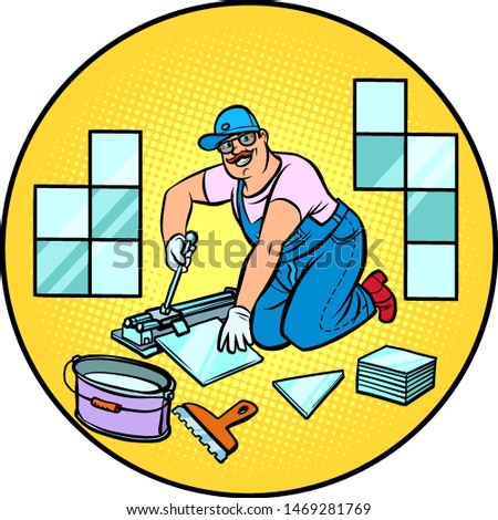 Professional Worker Laying Tile Repair Work Stok fotoğraf © rogistok