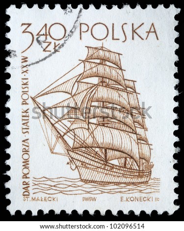 Stock fotó: Polska - Circa 1950s Vintage Polish Postage Stamp With Ship Grecka Galera Circa 1950s