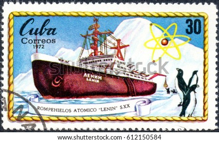 Zdjęcia stock: Postage Stamp Shows Russian Atomic Icebreaker