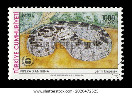 Foto stock: Postage Stamp Shows Venomous Snake