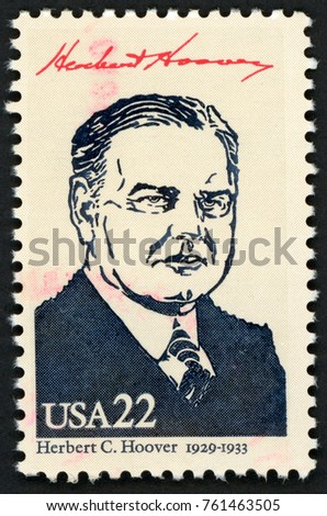Foto stock: Old Postage Stamp With Herbert Hoover