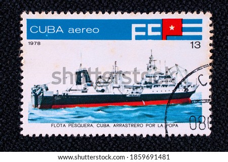 Stock fotó: Canceled Cuban Postage Stamp Ocean Tuna Boat From Fishing Fleet