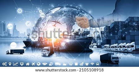 Foto stock: Business People Shaking Hands In Warehouse