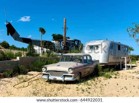 Stockfoto: Old American Helicopter In The Heliport Of Benidorm Spain