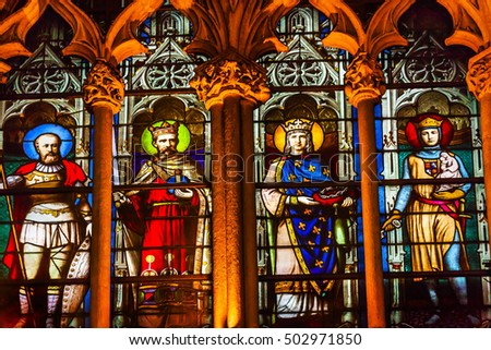 Zdjęcia stock: French King Stained Glass Saint Severin Church Paris France