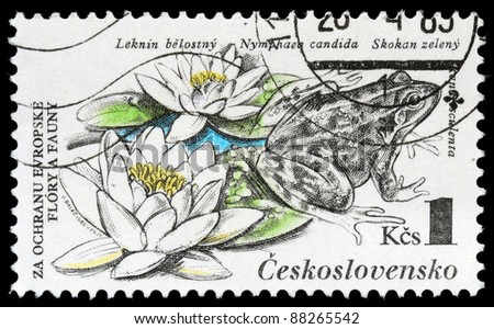 Zdjęcia stock: Stamp Edible Frog Pelophylax Esculentus Lily Nymphaea Candida