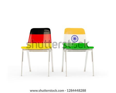 Stockfoto: Two Chairs With Flags Of Germany And India Isolated On White