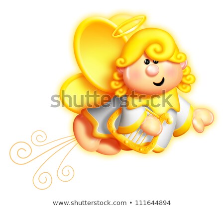 Сток-фото: Whimsical Cartoon Angel Holding Harp