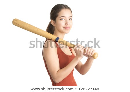 Foto stock: Pretty Lady With A Baseball Bat Isolated On White Background