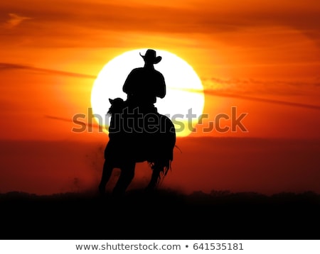 Foto stock: Rodeo Cowboy Silhouette At Sunset