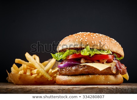 Stock foto: Burger Hamburger French Fries On A Cutting Board