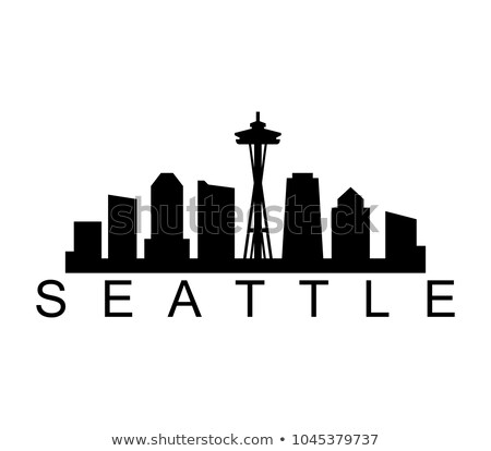 Stockfoto: Seattle City Skyline And Text Black And White Illustration