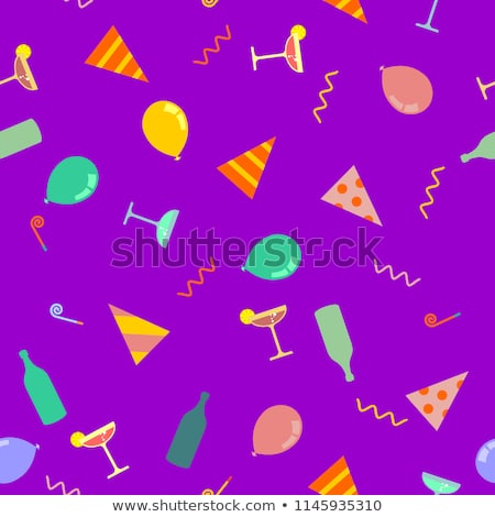 Zdjęcia stock: Party Pattern Celebratory Cap And Party Horn Balloon And Bottl