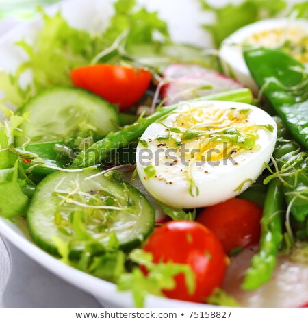 Stockfoto: Green Bean Salad With Radish Tomato And Olive