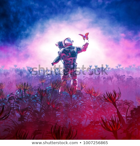 Stock fotó: Astronaut And Alien On Purple Planet