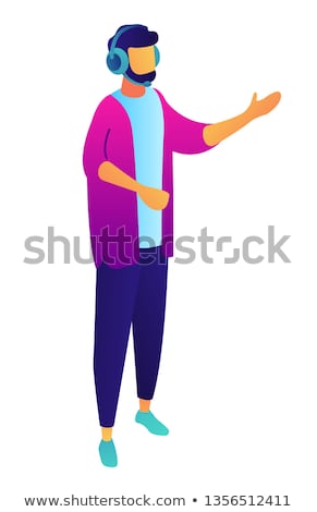 Stock fotó: Businessman Standing With Headset And Raised Hand Isometric 3d Illustration