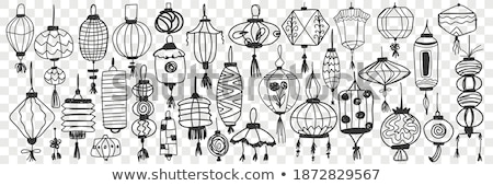 Foto stock: Chinese Lantern In Different Shapes Set Ink Vector