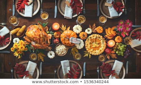 Foto stock: Autumn Or Fall Table Place Setting Decorated With Autumnal Leaves