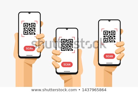 Foto stock: Smartphone Mockup In Human Hand Scan Qr Code Vector Flat Colorful Technology Illustration