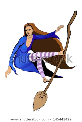 Foto stock: Witch Flying On A Broomstick Like Surfing