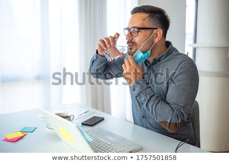 Foto stock: Beard Business Man Drink Glass Water While Work