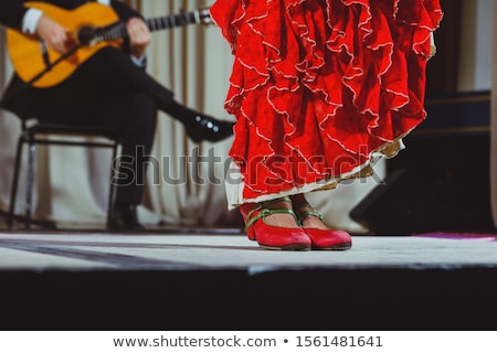 Stok fotoğraf: Young Flamenco Dancers In Beautiful Dress On Black Background