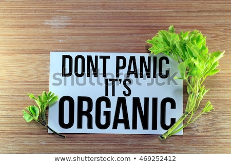 Foto stock: Dont Panic On Wooden Table