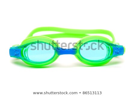 Stok fotoğraf: Green Goggles For Swimming On White