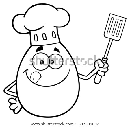 Chef Egg Cartoon Mascot Character Licking His Lips And Holding A Spatula Stock foto © HitToon