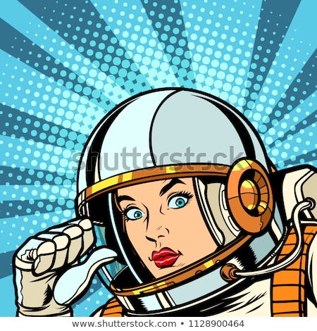 Stock photo: Female Astronaut Points To Himself Thumb