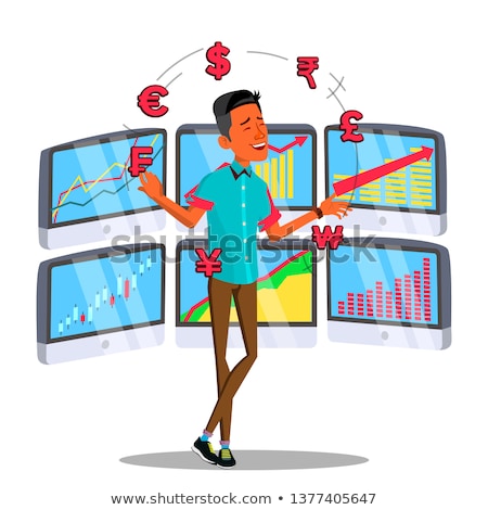 [[stock_photo]]: Character Online Trader Juggles Currency Vector