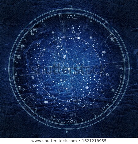 Stock photo: Astrological Horoscope On January 1 2020 Detailed Night Sky Chart Ultraviolet Blueprint Remake
