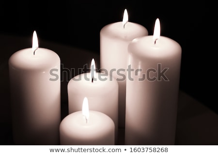 Stockfoto: Aromatic White Jasmin Candles Set At Night Christmas New Years