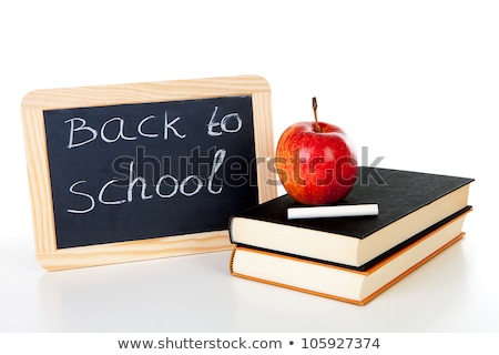 Stock photo: Blackboard Slate And Stack Of Books With Apple On Top