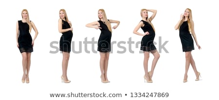Foto stock: Pretty Pregnant Woman In Mini Black Dress Isolated On White