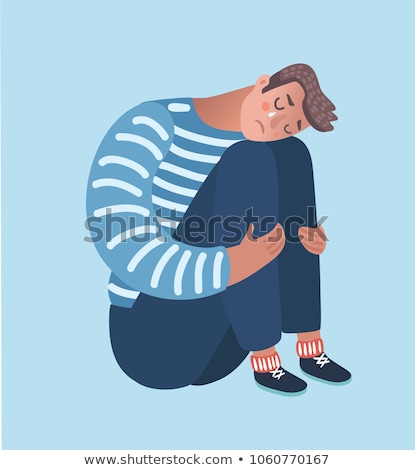 Сток-фото: Man Sits And Cries Tears And Grief Vector Illustration