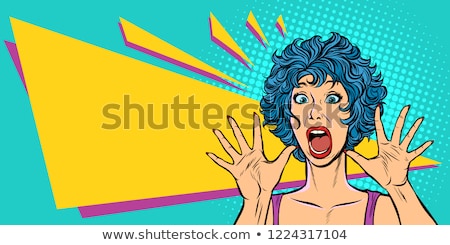 Foto stock: Woman Panic Fear Surprise Gesture Girls 80s