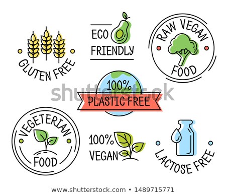 Set Of Line Eco Logo Icons Gluten Plastic Lactose Free Labels Vegetarian Food Zdjęcia stock © MarySan