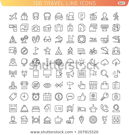 Stok fotoğraf: Summer Tourism Camping Thin Line Flat Icons