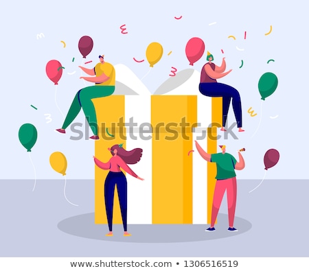 Stock fotó: Family With Children Holding Gift Box And Balloons